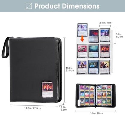 ProCase 900-Pocket Card Binder with Clear Window -Black | 9 Double-sided Pockets, Trading Cards Colletction Album Holder, Removable Sleeves, Holds MTG, TCG, Sports & Football Cards - color: Black