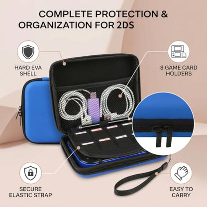 ASHATA Game Card Case for 2DS Console, Hard Shell Carrying Case Pouch with 8 Game Card Holders, Blue - color: Blue