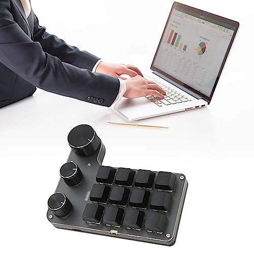 Mechanical Gaming Keyboard, One Handed Macro Mechanical Keyboard, 12 Key 3 Knob Macro Keypad, Custom Programmable Keypad with Red Switch for Game Office (Wired USB), Depisutaexnh7d3s8k-11