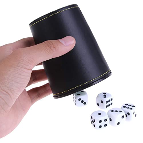 1 PU Leather Dice Cup, Green Flannel Interior Quiet Dice Shaker Cup for Liars/Farkle/Yaht-zee Games, 1 Pcs Set with Carrying Case
