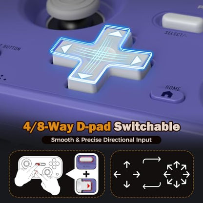 IINE Retro Pocket Game Controller with Hall Effect Joysticks, Switch 1 & 2 Compatible, Wireless Gamepad for Steam Deck, PC, Android, iOS, Customizable D-Pad, Vibration & Motion Control (Purple) - color: Purple