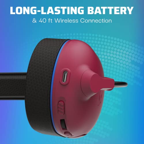 PDP AIRLITE Pro Wireless Stereo Gaming Headset, Officially Licensed by Sony PlayStation 5, PS5/PS4/PS3/PC, Lightweight Durable 40 Foot Connection, Noise-canceling Flip-to-Mute Mic, Cosmic Red - color: Red, style: Wireless
