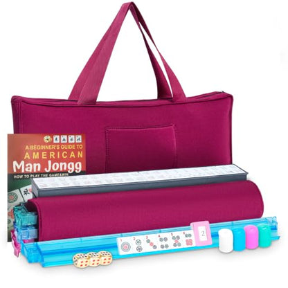 American Mahjong Set, 166 Premium Scratch-Resistant Tiles, Metal Dice | 4 Upgraded Rack Pushers, Portable Soft Carry Case, Complete Traditional Mah Jongg Game Set for Party, Travel & Gift