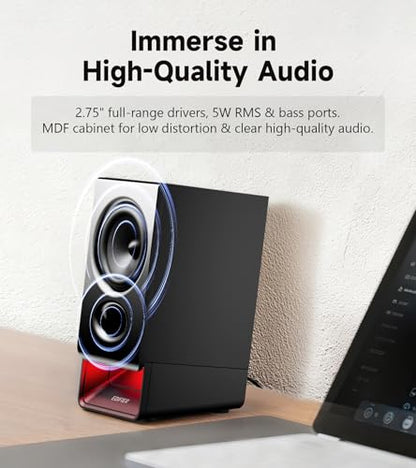 Edifier R20BT Computer Speakers, Touch Controls, AUX & USB-C Inputs, Black | 2.75" Full-Range Drivers, Bluetooth 6.0, Headphone Jack, Custom Ambient Light & Sound Profiles via APP - color: Black