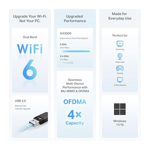 TP-Link Archer TX50U AX3000 Wi-Fi 6 USB Wi-Fi Adapter for Desktop PC, Fast & Stable Dual Band Wireless Network Adapter, USB 3.0, Plug and Play, MU-MIMO|OFDMA|WPA3, Compatible with Windows 11/10 - style: AX3000, WiFi 6