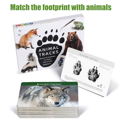 MEROCO Forest Animals Tracks Cards for Kids,Animal Tracks Matching Game Flash Cards,Homeschool Animal Games Kids Learning Educational Toys Preschool Autism Learning Materials - style: Forest Animals And Birds Tracks Cards