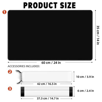 Classic Black TCG Playmat – Solid Color Card Game Mat for All Trading Card Games, 24x14 inch, Stitched Edge, Non-Slip Rubber Base, with Prismatic Playmat Tube - color: Solid Black