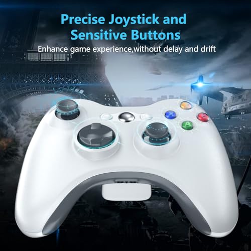 Wireless Controller for Xbox 360, 2.4GHZ Gamepad Joystick Controller Remote for PC Windows 7,8,10 with Receiver Adapter, White