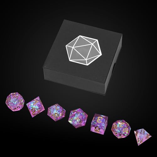 7PCS DND Dice Set,Handmade Sharp Edge Dice Set D&D RPG Polyhedral Die,for Dungeons and Dragons TTRPG Games Roleplaying Games Pathfinder,with Gift Box(Violet) - color: Violet