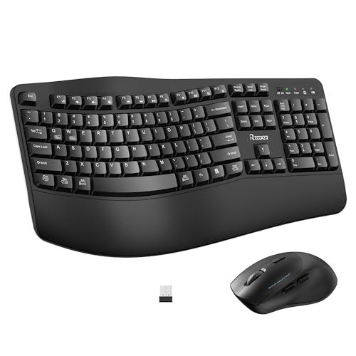 Wireless Keyboard and Mouse Combo,2.4G Full Size Wave Keys Ergonomic Keyboard with Wrist Rest for Natural Typing, 3 DPI Adjustable Ergonomic Silent Mouse for Computer/Laptop/Windows/Mac (Black) | Cordless Keyboard with Wrist Rest,3-Level DPI Ergonomic Mou
