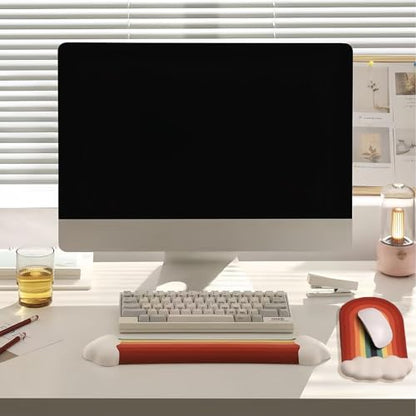 Cute Rainbow Mouse Pad with Wrist Rest for Mouse Pad Gel Cloud Keyboard Wrist Rest PU Base Silicone Ergonomic White Cloud Mouse Wrist Pad Support for Gaming Desk Laptop Home Office - color: 1pcs Rainbow Cloud