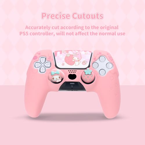Kuitmor Silicone PS5 Controller Cover Skin Set, Anti-Slip Soft Protective Case for PS5 Wireless Controller with 2 Thumb Grip Caps and 1 Sticker (Pink Melody) - color: Pink Melody