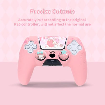 Kuitmor Silicone PS5 Controller Cover Skin Set, Anti-Slip Soft Protective Case for PS5 Wireless Controller with 2 Thumb Grip Caps and 1 Sticker (Pink Melody) - color: Pink Melody