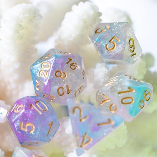 UDIXI Resin Glitter DND Dice Set Swirls RPG Polyhedral Dice Set for D&D | Purple & Blue Colors, Gold Number, Velvet Dice Bag Packaging, for Dungeons and Dragons Role Playing Games and Tabletop Games - color: A-purple Blue