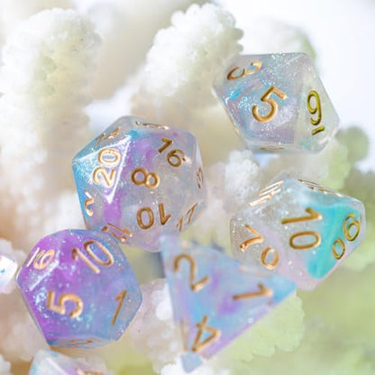 UDIXI Resin Glitter DND Dice Set Swirls RPG Polyhedral Dice Set for D&D | Purple & Blue Colors, Gold Number, Velvet Dice Bag Packaging, for Dungeons and Dragons Role Playing Games and Tabletop Games - color: A-purple Blue