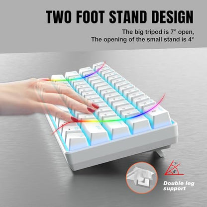 Snpurdiri 60% Mechanical Gaming Keyboard (White, Blue Switches) | Ice Blue LED Backlit 61 Keys Mini Wired Office Keyboard for Windows Laptop PC Mac - color: White(Ice Blue Light)/Blue Switch