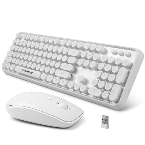 FOPETT Wireless Keyboard and Mouse Combo - 2.4G Full-Sized White Keyboard with Round Keycaps 104 Keys Typewriter Keyboard for Laptop/Windows/PC - White - color: V2020 White