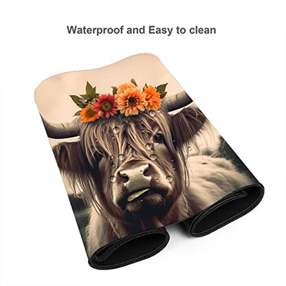 Desk Mat,Highland Cow Gaming Mouse Pad,XXL Extended Mouse Pad Mat for Office,Computer,Keyboard with Non-Slip Base Stitched Eges Mousepad 35''×15.7''×0.12'' - color: Highland Cow