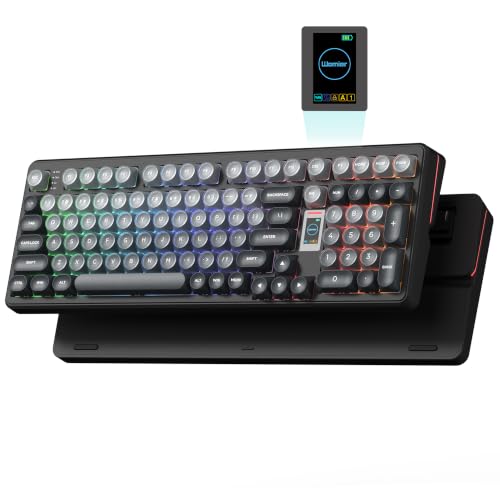Keymatic Foundation Mechanical Keyboard,98% Pink Creamy Keyboard Gaming Keyboard,3 Mode with Multimedia Screen,RGB Backlit,Jelly MOA Profile keycaps for Win/Mac,Grey - color: Grey