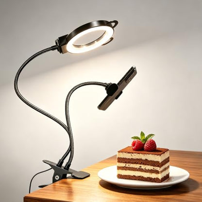Desk Lamp, Ring Light for Laptop Desk Clip On, LED Reading Light with Clamp, Silicone Flexible Arm Book Light, Video Conference Lighting with Stand for Phone/Zoom Meeting/Video Call/Recording