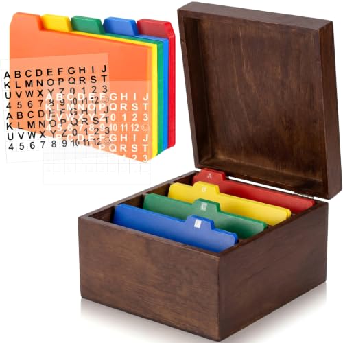 Henoyso 5 x 8 Inch Index Card Holder Set, Bamboo Index Cards Organizer, 50 Pcs Dividers 2 Sheets Alphabet Number Stickers File Note Holders for Office Business Classroom, Brown - color: Brown, size: 5 x 8 Inches