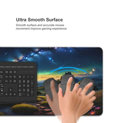 XXL Gaming Mouse Pad 35.4x15.7 inch, Starry Mountain Path Landscape Theme Desk Mat,Large Green Meadow Flower Scene Mousepad (Green Meadow) - color: Green meadow
