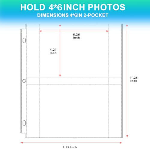 25 Pack 4 x 6 Photo Sleeves for 3 Ring Binder(200 Pictures) | Heavy-Duty Archival Photo Page Protectors, Clear Picture Album Refill Pages Holds, Acid-Free - size: 4x6inch-2pocket, style: 25 pack