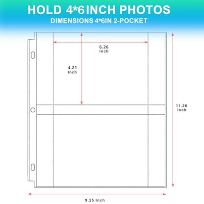 25 Pack 4 x 6 Photo Sleeves for 3 Ring Binder(200 Pictures) | Heavy-Duty Archival Photo Page Protectors, Clear Picture Album Refill Pages Holds, Acid-Free - size: 4x6inch-2pocket, style: 25 pack
