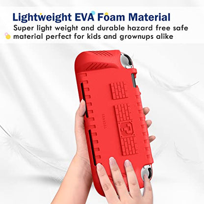 FINTIE Kid-Friendly Ultraligh Case for Nintendo Switch OLED Model (2021) | Game Card Slots, Ergonomic Grip Design, Lightweight EVA Foam, Anti-Scratch Protective Grip Case Cover, Red - color: Red