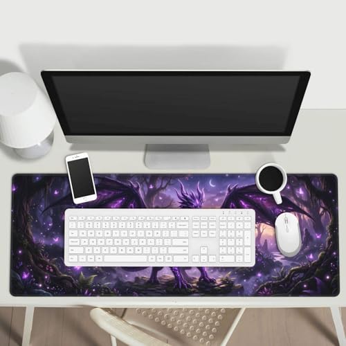 Purple Dragon Gaming Mouse Pad, Large Extended Desk Mat (31.5x11.8 in), Non-Slip Rubber Base Stitched Edges Mousepad for Work Office Gaming - color: 12