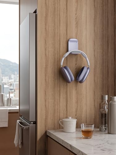 MAMUVIMO Headphone Stand, Headset Stand Foldable ＆ Sticky, Headphone Holder Hook Mount with Non-Slip Silicone, Adhesive Earphone Desk Hanger Clip Space-Saving for Airpods Max, All Earphones- Purple - color: Purple, size: 1 Pack