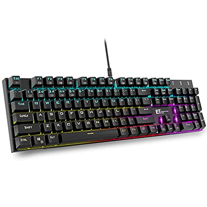 TDT Mechanical Gaming Keyboard,Wired 104 Keys RGB Keyboard with Blue Switch, Programmable RGB Backlit for Windows Gaming PC