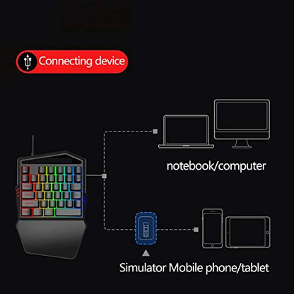 PC One-Handed Keyboard Ergonomic Mechanical Gaming Keypad with 35 Keys Wrist Rest Colorful Backlight for Laptop/Computer/Mobile Phone/Tablet