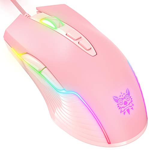Cute RGB 6400 DPI Wired Gaming Mouse Breathing LED Optical USB 7 Buttons Gamer Computer Pink Mice for Laptop PC Desktop (Pink) - color: Pink