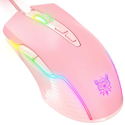 Cute RGB 6400 DPI Wired Gaming Mouse Breathing LED Optical USB 7 Buttons Gamer Computer Pink Mice for Laptop PC Desktop (Pink) - color: Pink
