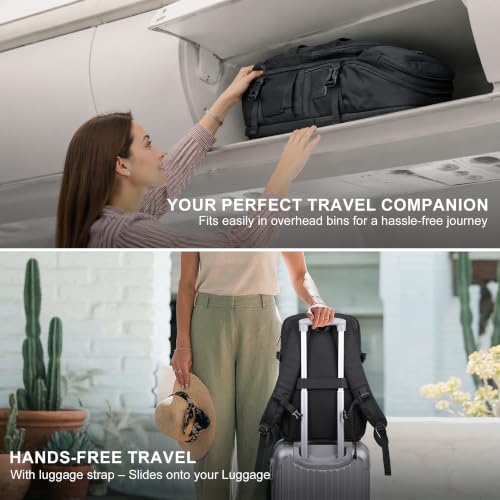 PIJUSHI Casual Travel Backpack for Women with 16" Padded Laptop Compartment | Carry On Luggage with USB Charging Port, 1680D Water-Resistant Nylon, Airline Approved, For Daily, Hiking - color: Updated Black