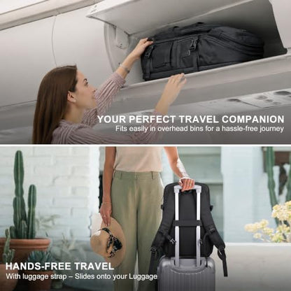 PIJUSHI Casual Travel Backpack for Women with 16" Padded Laptop Compartment | Carry On Luggage with USB Charging Port, 1680D Water-Resistant Nylon, Airline Approved, For Daily, Hiking - color: Updated Black