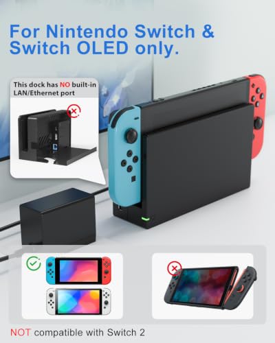 TV Dock Station for Switch/Switch OLED Replacement 3-in-1 – Includes Original IC Module, AC Charger & High-Speed HDMI Cable, Supports 1080P HD Output & Console Charging (Not Compatible with Switch 2)