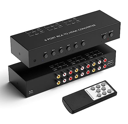 Dingsun 6Port AV to HDMI Converter, Will Convert Input Analog Aignals to a Digital Output Signal, Built-in 16:9/4:3 Adjustment, Perfect for Old Video Game Systems,PS,WII,Xbox,DVD,VHS(with Remote) - style: 6Port RCA to HDMI Converter