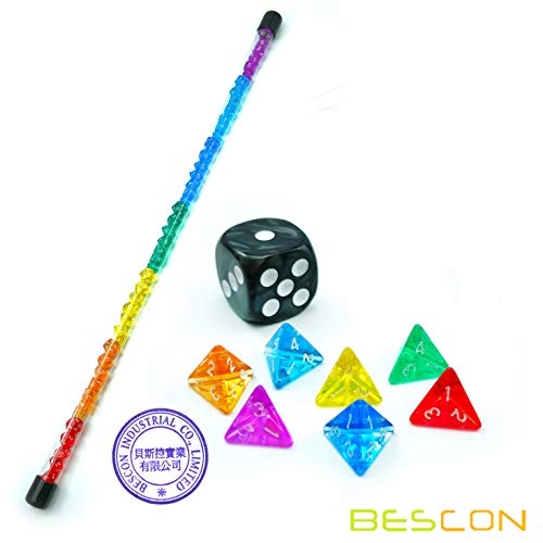 Bescon 49pcs Rainbow Gem Mini Polyhedral Dice Set in Long Tube, Rainbow Transparent Mini RPG Dice 7X7pcs, Mini Gem Dice Set - color: 7x7 49pcs Gem Rainbow Tube