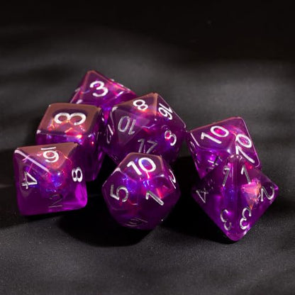 UDIXI DND Dice Set Purple Polyhedral Dice Set Iridescent Inclusions for D&D | Resin Material, Velvet Storage Bag, DM Gift, for Dungeons and Dragons Role Playing Games Tabletop Games - color: Purple