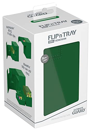 Ultimate Guard Flip'n'Tray 100+, Deck Case for 100 Double-Sleeved TCG Cards + Dice Tray, Green, Independent Magnetic Closure & Microfiber Inner Lining - color: Green