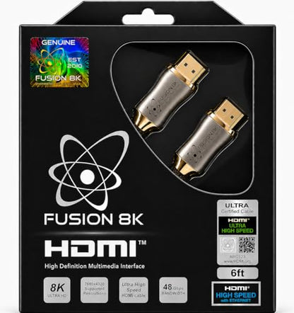 Fusion8K Certified HDMI 2.1 Cable 48Gbps 6 Feet - 10K 8K@60Hz 4K@120Hz 144Hz | eARC HDR10 Dolby Vision HDCP 2.3 | Braided Cord for PS5, Xbox Series X, Apple TV 4K, Roku, OLED TV - size: 6 Feet