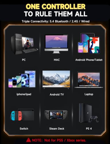 AOC PC Controller with Interactive Screen, Hall Effect Sticks & Triggers | for PC/Switch/Switch 2/PS4/iOS/Android/Steam Deck, BT/2.4G/Wired, Screen Setup,No-Drift Hall Joysticks, Macro,RGB, Up to 18H - color: Black