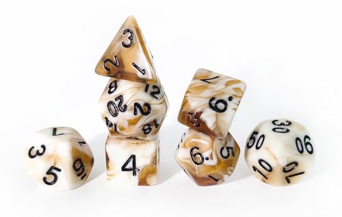 Coffee Brown DND Dice Set of 7pcs (Cappuccino) | Acrylic Polyhedral Dice Set for RPG, Dungeons and Dragons, COC, MTG, and Other Table Games Accessory – D20 System - color: Cappuccino
