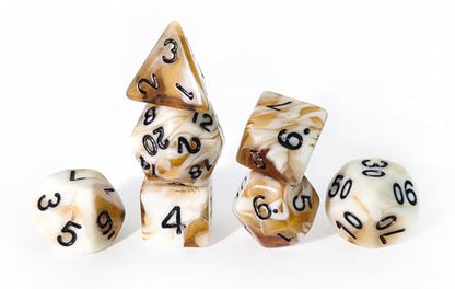 Coffee Brown DND Dice Set of 7pcs (Cappuccino) | Acrylic Polyhedral Dice Set for RPG, Dungeons and Dragons, COC, MTG, and Other Table Games Accessory – D20 System - color: Cappuccino