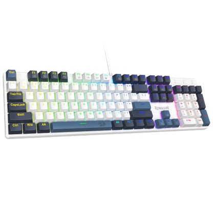 Redragon Mechanical Gaming Keyboard Wired, 11 Programmable Backlit Modes, Hot-Swappable Red Switch, Anti-Ghosting, Double-Shot PBT Keycaps, Light Up Keyboard for PC Mac, Blue - color: White Blue