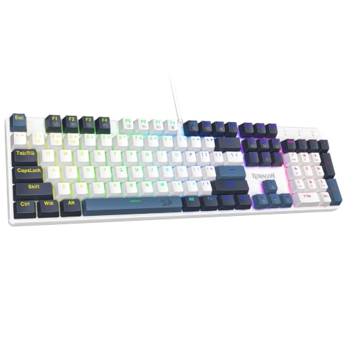 Redragon Mechanical Gaming Keyboard Wired, 11 Programmable Backlit Modes, Hot-Swappable Red Switch, Anti-Ghosting, Double-Shot PBT Keycaps, Light Up Keyboard for PC Mac, Blue - color: White Blue