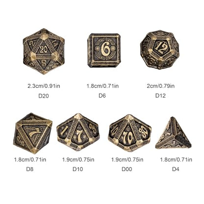 7-Piece Metal Dice Set - Mayan-Themed Zinc Alloy DND Dice for Tabletop Gaming, Gift, and Collecting - color: Mayan-themed-antique Bronze