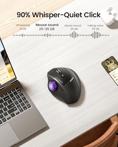 ProtoArc EM01 NL Wireless Trackball Mouse, Thumb Control, Purple | 0/20° Adjustable Angle to Reduce Fatigue, Triple-Device Bluetooth & 2.4G USB-A for Office Use, Silent Click, Easy to Clean - color: Purple Ball